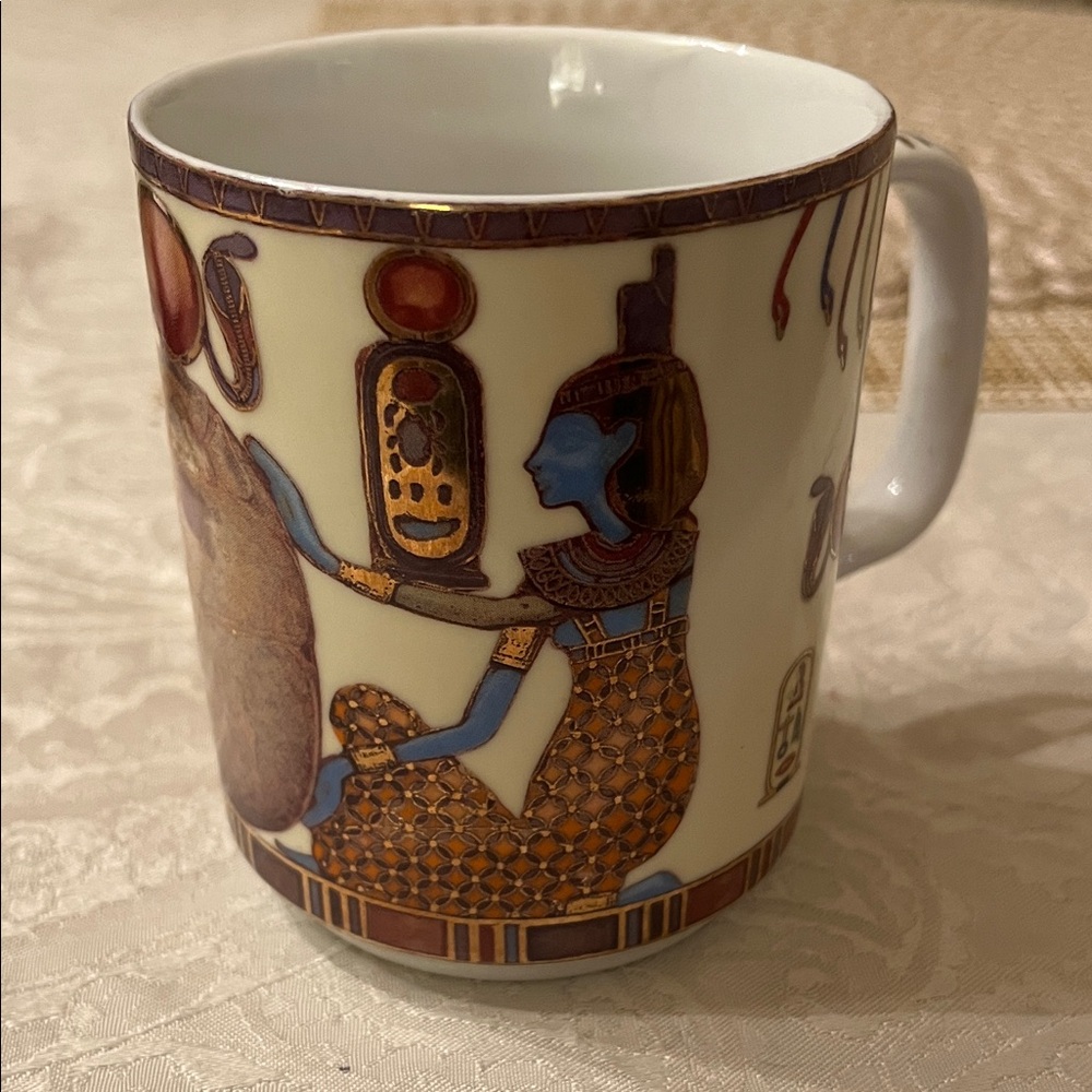 Egyptian Themed Ceramic Mug - Cream and Brown Vintage Fathi Mahmoud EUC #2